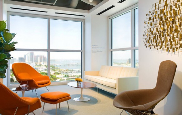 orange chairs in living room